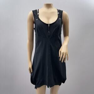 Deca De Vous Dress Women 2 Black Strap Tunic Full Zip Lagenlook Artsy Goth